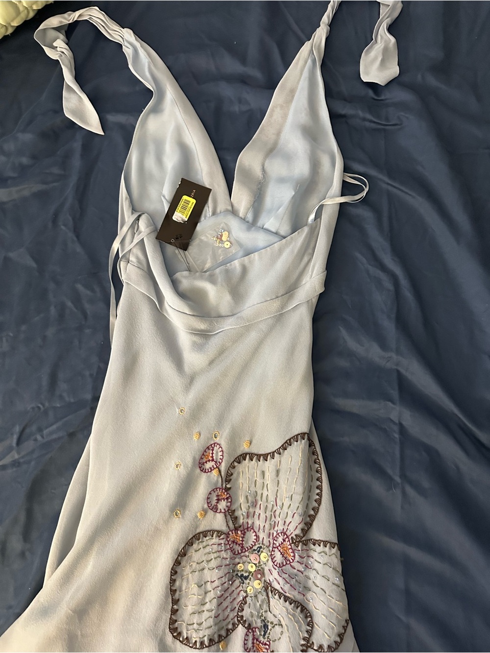 BCBGMaxAzria Light Blue V-Neck Midi Dress with Sequin Accents - Picture 3 of 3